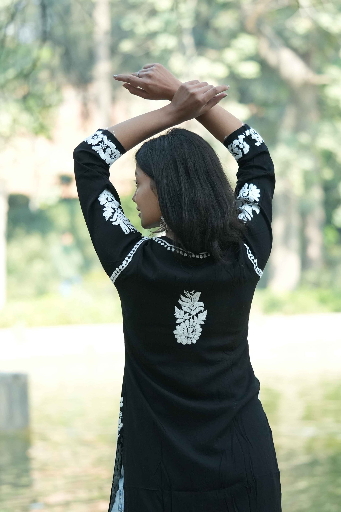 Muskan – Black Hand-Embroidered Straight Modal Kurta