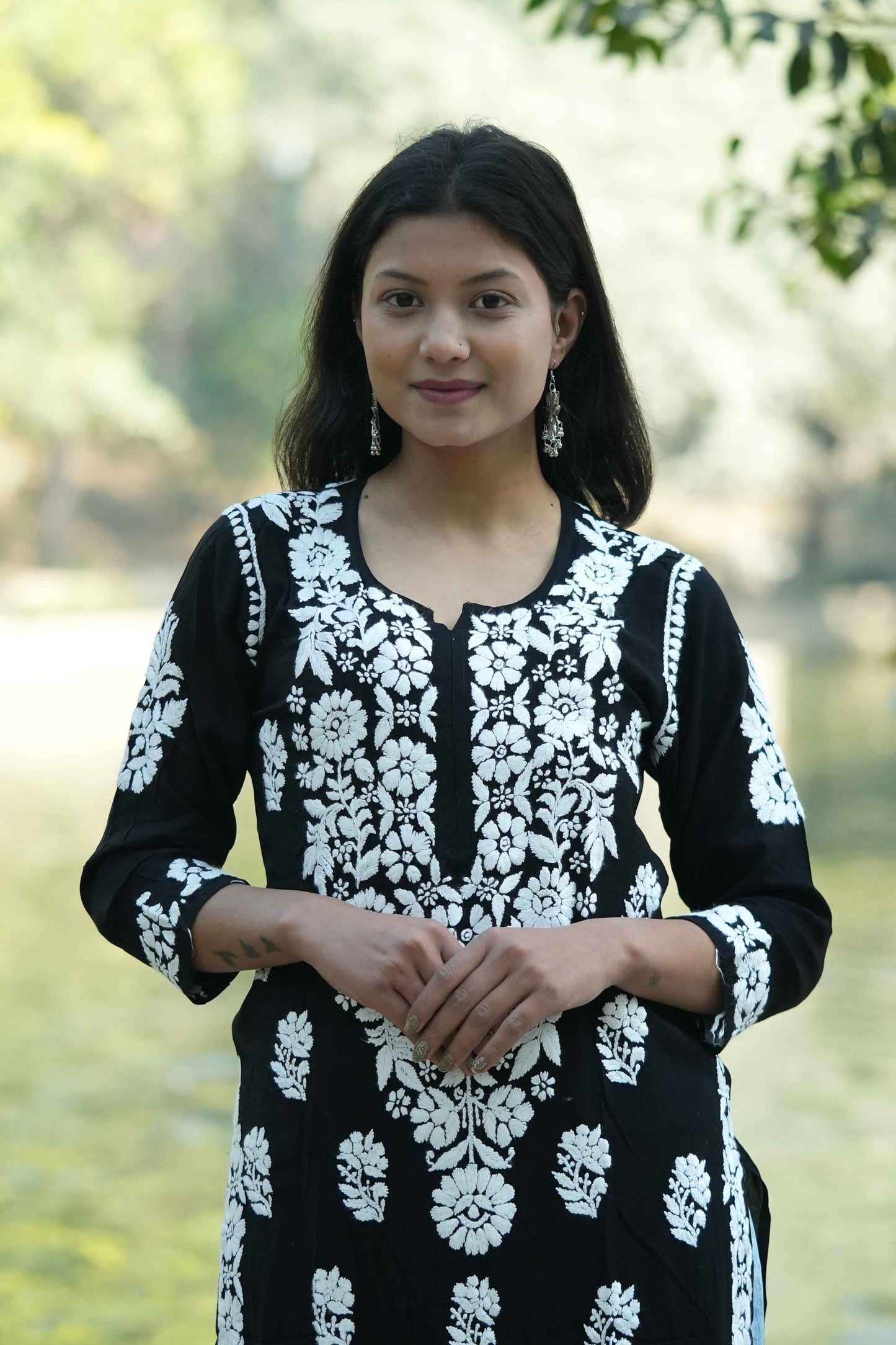 Muskan – Black Hand-Embroidered Straight Modal Kurta